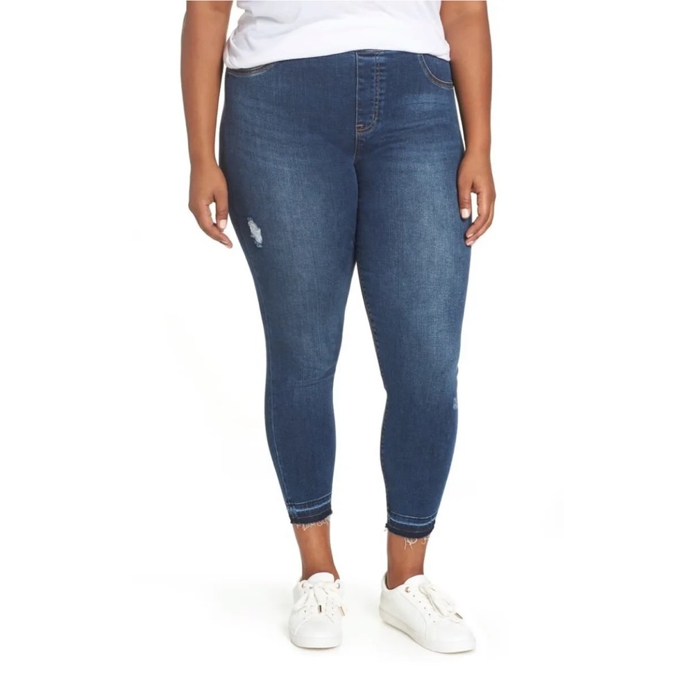 Spanx Distressed Ankle Skinny Denim Jean Legging Med Wash Shaping High Rise